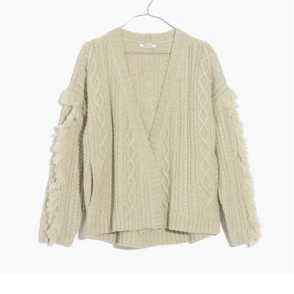 Madewell Cream Chunky Knit Cardigan with Fringe‎ Details